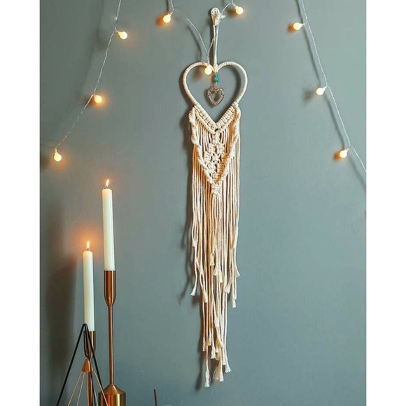 Bohemian Macrame Knitted Heart Charm Wall Hanging - Picture 2 of 4
